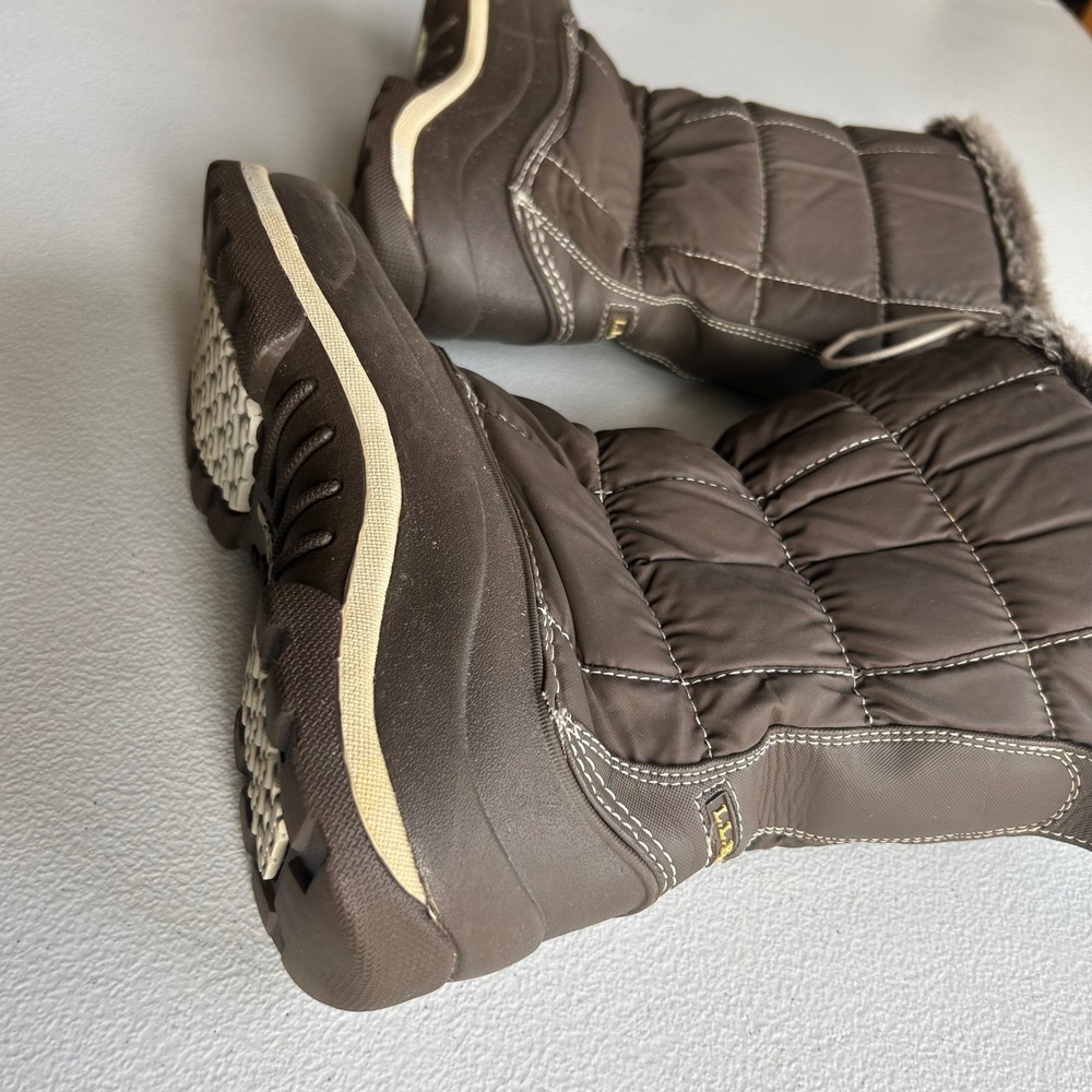 L.L. Bean Girls Quilted Faux Fur Trim Winter Snow Boots Brown Size 2 - Picture 6 of 8